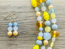 Load image into Gallery viewer, Sunny Stream Yellow & Blue Necklace, multi strand colorful jewelry, big beaded chunky statement necklace, aqua light blue necklace jewelry