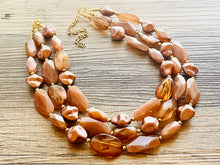 Load image into Gallery viewer, Roses & Mocha chunky necklace, brown beaded jewelry, resin tan beaded necklace, cinnamon necklace tan champagne coffee 3 strand