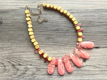 Load image into Gallery viewer, Pink Triple Strand Big Beaded Statement Necklace, pink Jewelry, wood beaded necklace, pink bridesmaid necklace jewelry blush magenta