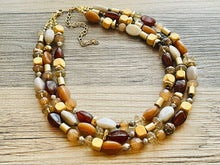 Load image into Gallery viewer, Chocolate Fudge & gold Chunky Statement Necklace, brown beaded necklace, Vintage brown beaded jewelry gold nugget metallic jewel