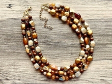 Load image into Gallery viewer, Chocolate & gold Chunky Statement Necklace, brown beaded necklace, Vintage brown beaded jewelry gold nugget metallic jewel