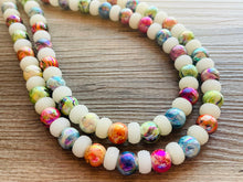 Load image into Gallery viewer, Rainbow + White Lava Lamp Statement Necklace, chunky multi-strand jewelry, green yellow pink colorful necklace, silver blue jewelry