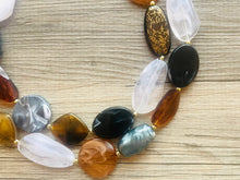Load image into Gallery viewer, Outdoorsy Gal Neutral chunky necklace, beaded jewelry, resin beaded tan brown necklace, brown tan champagne gold silver white cream