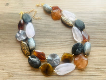 Load image into Gallery viewer, Outdoorsy Gal Neutral chunky necklace, beaded jewelry, resin beaded tan brown necklace, brown tan champagne gold silver white cream