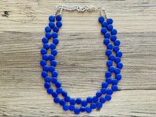 Load image into Gallery viewer, Royal Blue 2 Strand Statement Necklace, Chunky Jewelry Big Beaded Necklace, dark blue Necklace, geometric zig zag bubble round earrings