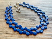 Load image into Gallery viewer, Royal Blue 2 Strand Statement Necklace, Chunky Jewelry Big Beaded Necklace, dark blue Necklace, geometric zig zag bubble round earrings
