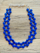 Load image into Gallery viewer, Royal Blue 2 Strand Statement Necklace, Chunky Jewelry Big Beaded Necklace, dark blue Necklace, geometric zig zag bubble round earrings