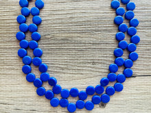 Load image into Gallery viewer, Royal Blue 2 Strand Statement Necklace, Chunky Jewelry Big Beaded Necklace, dark blue Necklace, geometric zig zag bubble round earrings