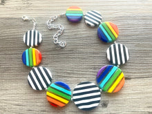 Load image into Gallery viewer, Colorful Contrast Beaded Necklace, Colorful Jewelry, Chunky statement necklace, big beaded necklace, rainbow jewelry, gay pride black white