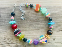 Load image into Gallery viewer, Colorful Contrast Beaded Necklace, Colorful Jewelry, Chunky statement necklace, big beaded necklace, rainbow jewelry, gay pride black white