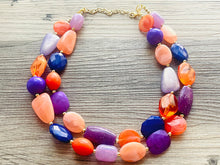 Load image into Gallery viewer, Clementine Purple Chunky Statement Necklace, Big beaded jewelry, Double Strand Statement Necklace, orange bridesmaid wedding lavender
