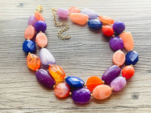 Load image into Gallery viewer, Clementine Purple Chunky Statement Necklace, Big beaded jewelry, Double Strand Statement Necklace, orange bridesmaid wedding lavender