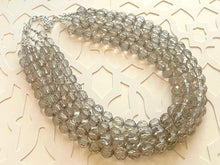 Load image into Gallery viewer, Light Gray Chunky Statement Necklace, Big beaded jewelry, Gray 5 Strand Statement Necklace, Bib necklace winter resin cream