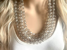 Load image into Gallery viewer, Light Gray Chunky Statement Necklace, Big beaded jewelry, Gray 5 Strand Statement Necklace, Bib necklace winter resin cream