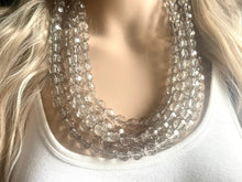 Load image into Gallery viewer, Light Gray Chunky Statement Necklace, Big beaded jewelry, Gray 5 Strand Statement Necklace, Bib necklace winter resin cream