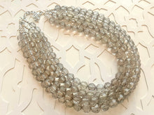 Load image into Gallery viewer, Light Gray Chunky Statement Necklace, Big beaded jewelry, Gray 5 Strand Statement Necklace, Bib necklace winter resin cream