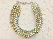 Load image into Gallery viewer, Super Shiny Silver Chunky Statement Necklace, Big beaded jewelry, Gray 5 Strand Statement Necklace, Bib necklace winter resin mirror