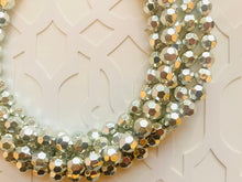 Load image into Gallery viewer, Super Shiny Silver Chunky Statement Necklace, Big beaded jewelry, Gray 5 Strand Statement Necklace, Bib necklace winter resin mirror