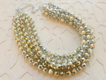 Load image into Gallery viewer, Super Shiny Silver Chunky Statement Necklace, Big beaded jewelry, Gray 5 Strand Statement Necklace, Bib necklace winter resin mirror