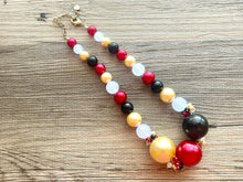Load image into Gallery viewer, New Years Eve 1 Strand Statement Necklace, bib necklace, acrylic pearl necklace, gold black red white jewelry, single beaded long layering