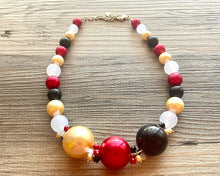Load image into Gallery viewer, New Years Eve 1 Strand Statement Necklace, bib necklace, acrylic pearl necklace, gold black red white jewelry, single beaded long layering
