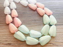 Load image into Gallery viewer, Glitter Watermelon Statement Necklace Chunky Two Strand Jewelry, COLOR BLOCK jewelry, chunky resin lucite necklace coral white light green