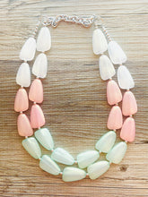 Load image into Gallery viewer, Glitter Watermelon Statement Necklace Chunky Two Strand Jewelry, COLOR BLOCK jewelry, chunky resin lucite necklace coral white light green