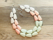 Load image into Gallery viewer, Glitter Watermelon Statement Necklace Chunky Two Strand Jewelry, COLOR BLOCK jewelry, chunky resin lucite necklace coral white light green