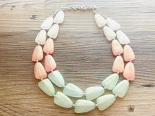 Load image into Gallery viewer, Glitter Watermelon Statement Necklace Chunky Two Strand Jewelry, COLOR BLOCK jewelry, chunky resin lucite necklace coral white light green