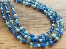 Load image into Gallery viewer, Port side Blue Ombré Chunky Statement Necklace, multi Strand Beaded Jewelry, dark blue jewelry, 3 strand chunky bib mint green