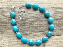 Load image into Gallery viewer, Crackle Beaded Chunky Statement Necklace, aqua blue necklace, single silver beaded wedding, bridesmaid jewelry navy blue turquoise