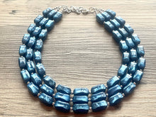 Load image into Gallery viewer, Royal Blue Necklace, 3 strand jewelry, tube beaded chunky statement necklace, blue necklace, Metallic navy royal blue jewelry