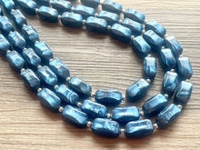 Load image into Gallery viewer, Royal Blue Necklace, 3 strand jewelry, tube beaded chunky statement necklace, blue necklace, Metallic navy royal blue jewelry