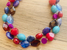 Load image into Gallery viewer, Berry Good Chunky Statement Necklace, Double Strand Beaded Jewelry, cranberry Blue jewelry, bridesmaid wedding bib resin purple turquoise