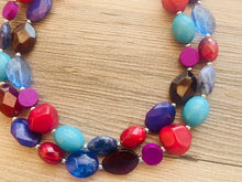 Load image into Gallery viewer, Berry Good Chunky Statement Necklace, Double Strand Beaded Jewelry, cranberry Blue jewelry, bridesmaid wedding bib resin purple turquoise