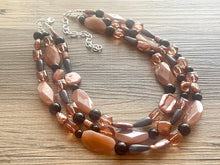 Load image into Gallery viewer, Dusty Rose & Black Pink Chunky Statement Necklace, big beaded bib necklace, brown jewelry, bridesmaid necklace, rosegold champagne