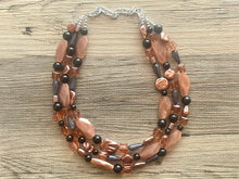 Load image into Gallery viewer, Dusty Rose & Black Pink Chunky Statement Necklace, big beaded bib necklace, brown jewelry, bridesmaid necklace, rosegold champagne