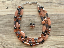 Load image into Gallery viewer, Dusty Rose & Black Pink Chunky Statement Necklace, big beaded bib necklace, brown jewelry, bridesmaid necklace, rosegold champagne