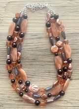 Load image into Gallery viewer, Dusty Rose & Black Pink Chunky Statement Necklace, big beaded bib necklace, brown jewelry, bridesmaid necklace, rosegold champagne