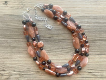 Load image into Gallery viewer, Dusty Rose & Black Pink Chunky Statement Necklace, big beaded bib necklace, brown jewelry, bridesmaid necklace, rosegold champagne