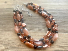 Load image into Gallery viewer, Dusty Rose & Black Pink Chunky Statement Necklace, big beaded bib necklace, brown jewelry, bridesmaid necklace, rosegold champagne