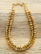 Load image into Gallery viewer, Gold Shiny Mirror Beaded necklace, champagne beaded statement necklace, everyday metal chunky layering studded gold 2 strand