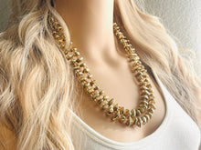 Load image into Gallery viewer, Gold Shiny Mirror Beaded necklace, champagne beaded statement necklace, everyday metal chunky layering studded gold 2 strand