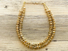 Load image into Gallery viewer, Gold Shiny Mirror Beaded necklace, champagne beaded statement necklace, everyday metal chunky layering studded gold 2 strand