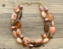 Load image into Gallery viewer, Fall Coffee chunky necklace, brown beaded jewelry, resin beaded Mocha necklace, brown beaded necklace, cinnamon necklace tan champagne