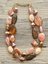 Load image into Gallery viewer, Fall Coffee chunky necklace, brown beaded jewelry, resin beaded Mocha necklace, brown beaded necklace, cinnamon necklace tan champagne