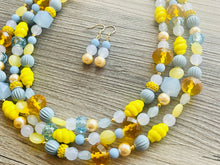 Load image into Gallery viewer, Sunny Stream Yellow & Blue Necklace, multi strand colorful jewelry, big beaded chunky statement necklace, aqua light blue necklace jewelry