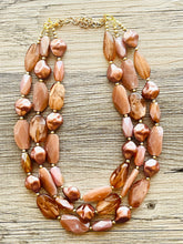 Load image into Gallery viewer, Roses & Mocha chunky necklace, brown beaded jewelry, resin tan beaded necklace, cinnamon necklace tan champagne coffee 3 strand