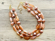Load image into Gallery viewer, Roses & Mocha chunky necklace, brown beaded jewelry, resin tan beaded necklace, cinnamon necklace tan champagne coffee 3 strand
