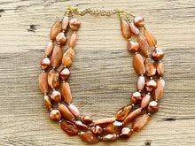Load image into Gallery viewer, Roses & Mocha chunky necklace, brown beaded jewelry, resin tan beaded necklace, cinnamon necklace tan champagne coffee 3 strand